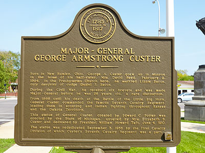 County historic marker dediated to George Custer in Monroe. Image ©2015 Look Around You Ventures, LLC.